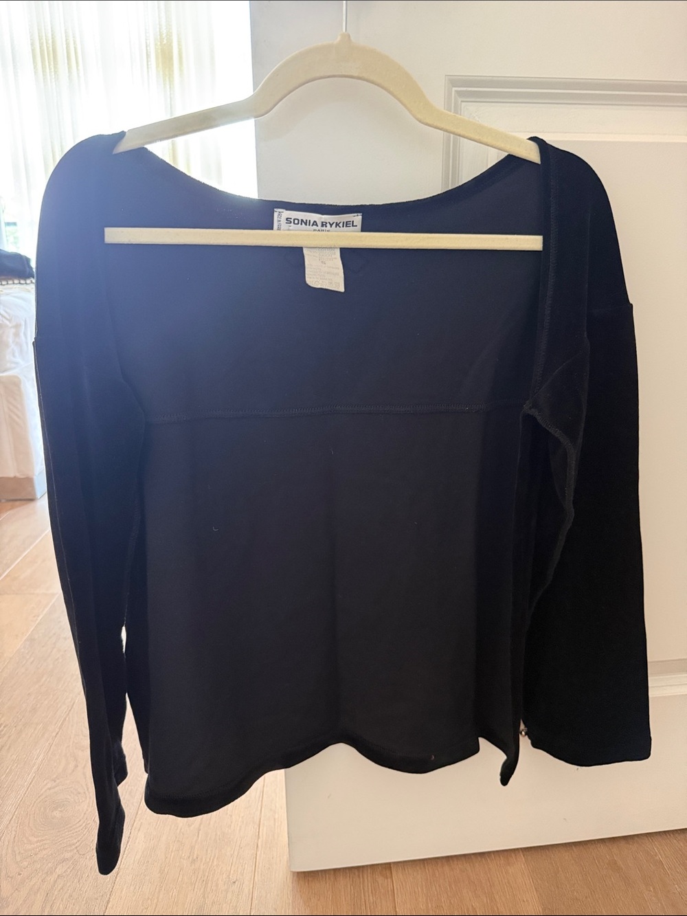Sonia Rykiel Paris black velour logn sleeve open cardigan throw top size Small S